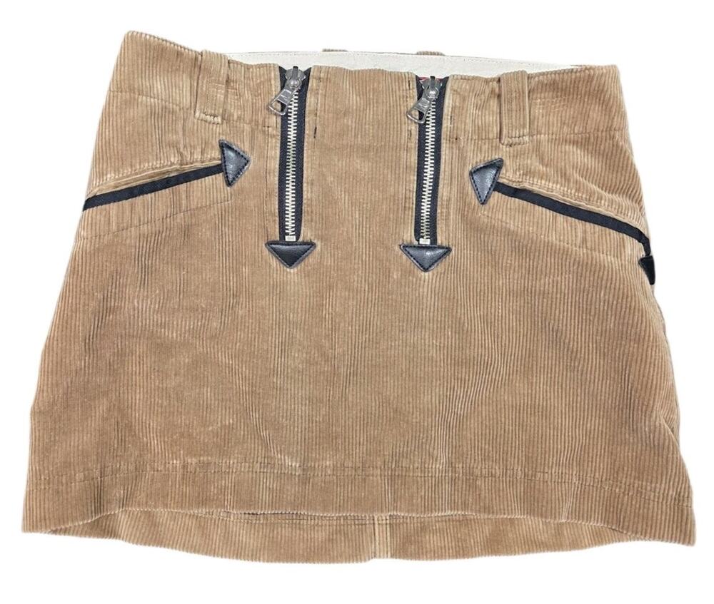 Oyster Brown Corduroy Mini Skirt Y2K Style Pockets Double Zip Casual Club Womens